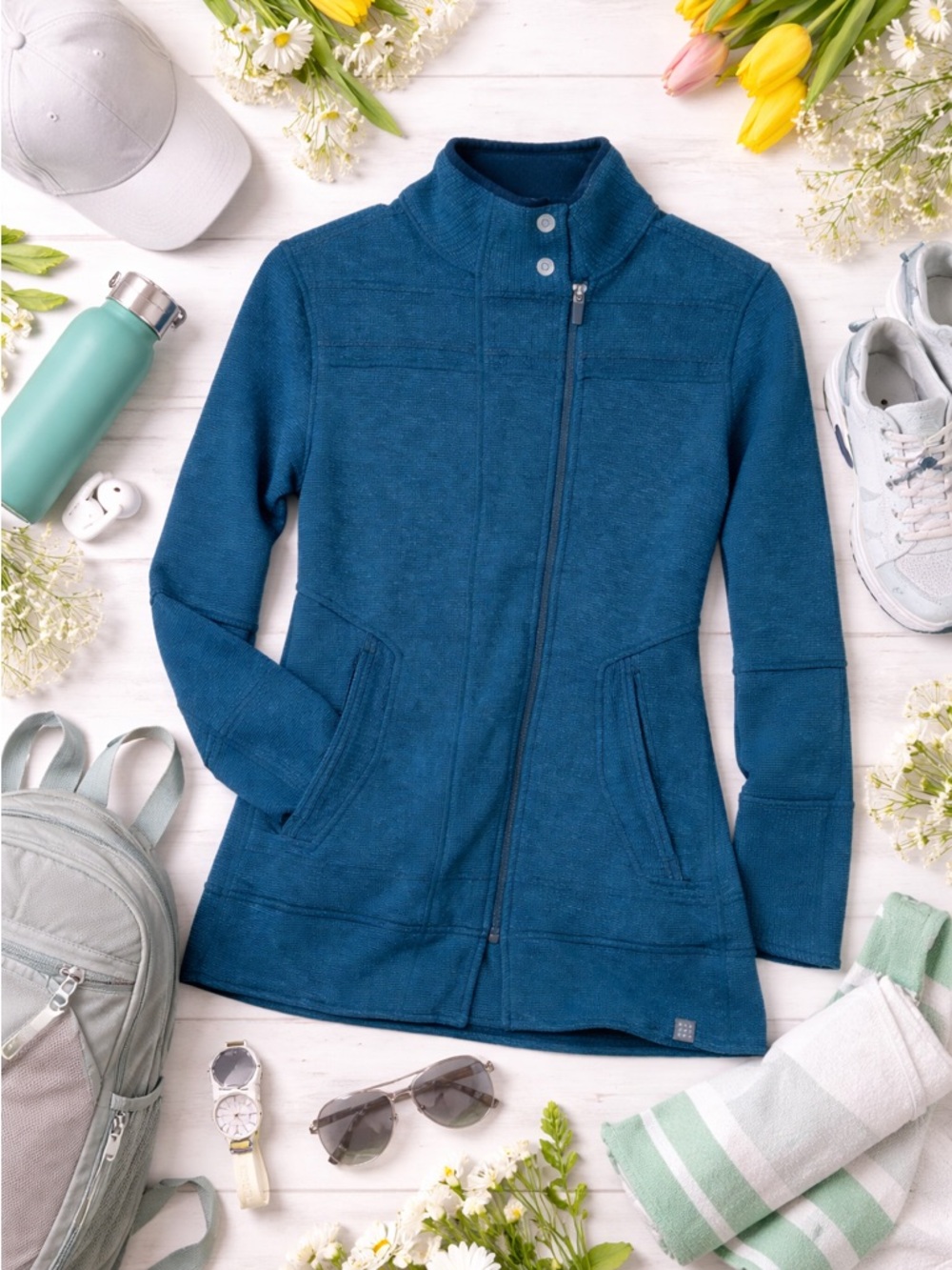 Title Nine Swacket Tunic Blue Jade Heather XS NWT Wool Blend Zip Jacket